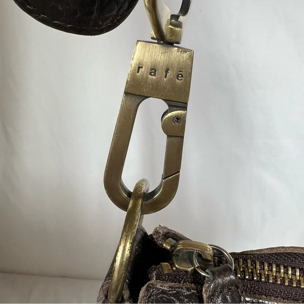 Rafe New York Distressed Pebbled Leather Studded Brown Crossbody Shoulder Bag - Picture 4 of 16